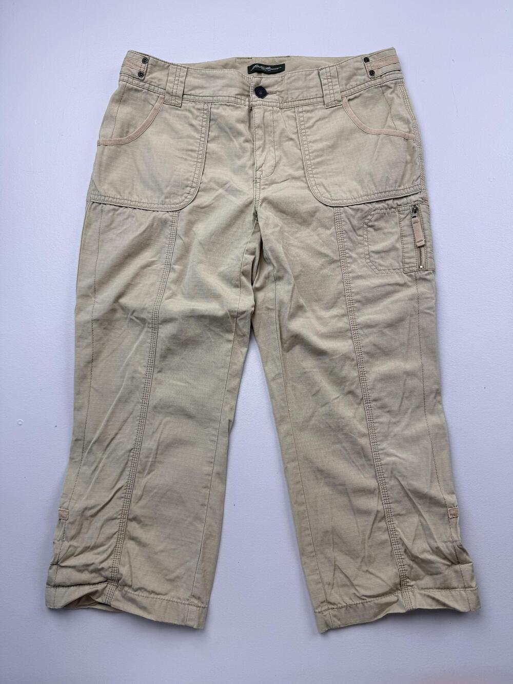 Eddie Bauer Capri Pants Womens 10 Beige Twill Blakely Fit Hiking Outdoor Pockets